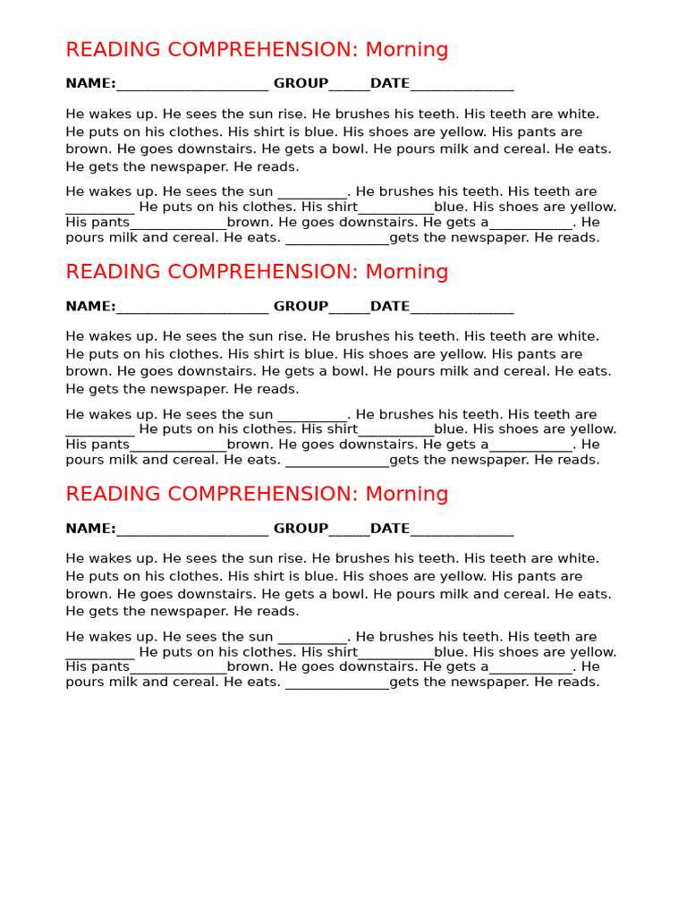 Morning Routine Reading Exercise | PDF