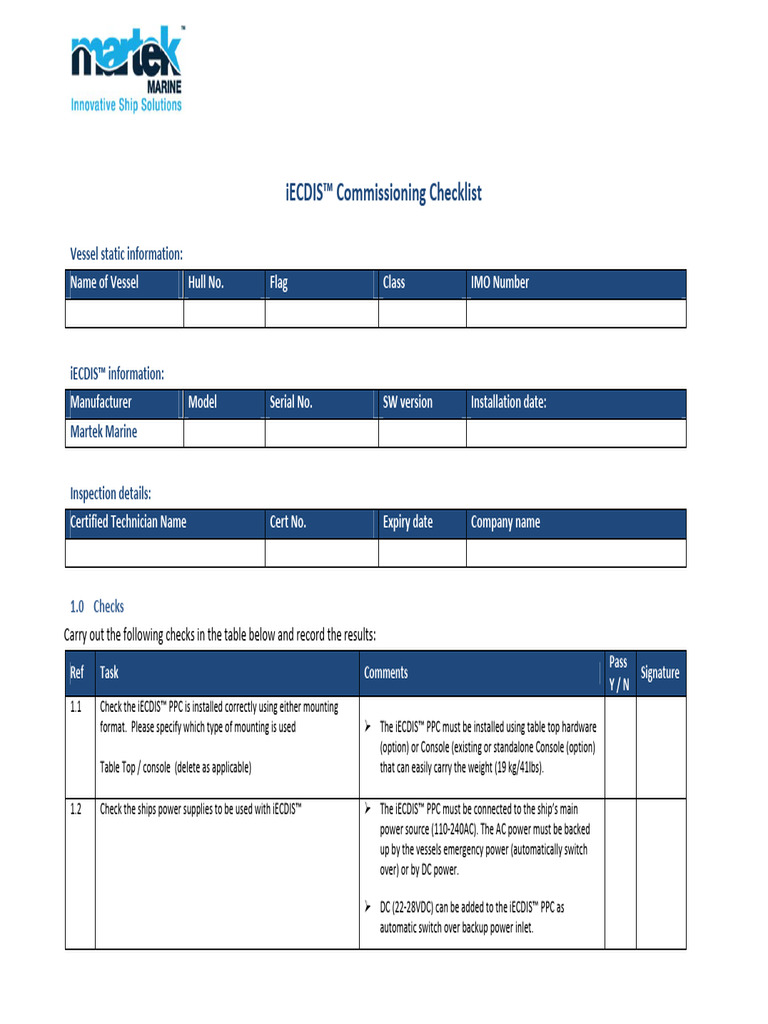 iECDIS - Commissioning Checklist | PDF | Computer Cluster | Computer ...