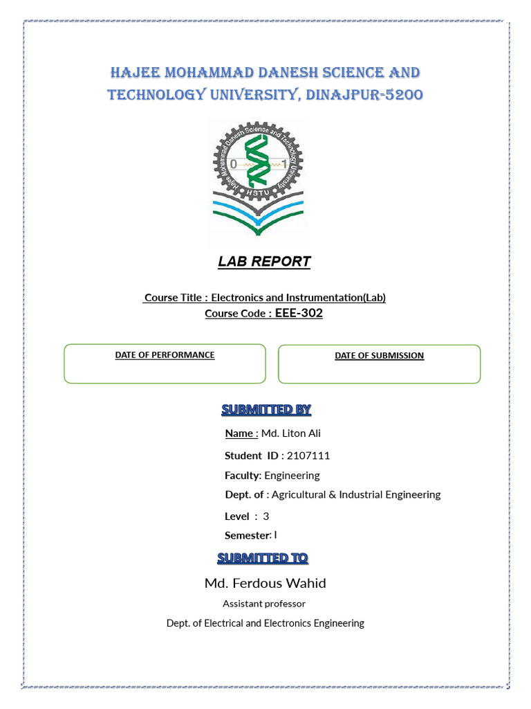 Lab Report Cover Page | PDF