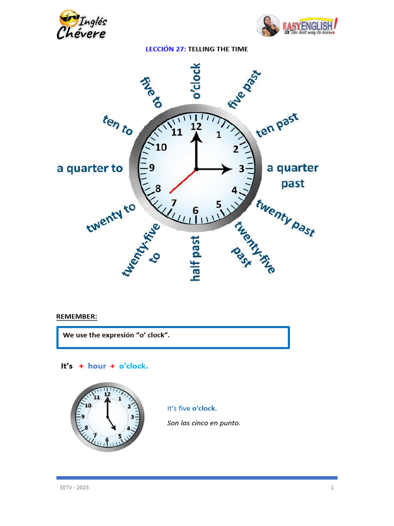 Telling Time in English: A Guide | PDF