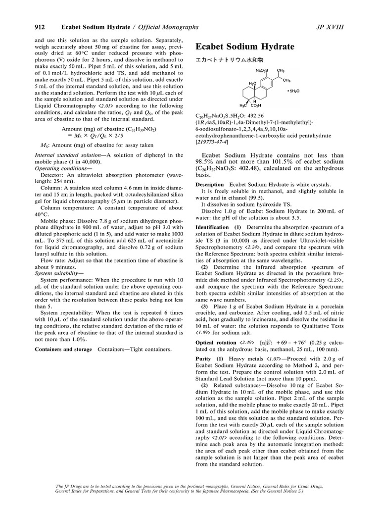 Ecabet Sodium Hydrate Monograph | PDF | Sodium Hydroxide | Sodium