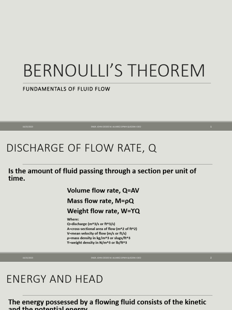 Bernoulli's Energy Equation Explained | PDF | Fluid Dynamics | Civil ...