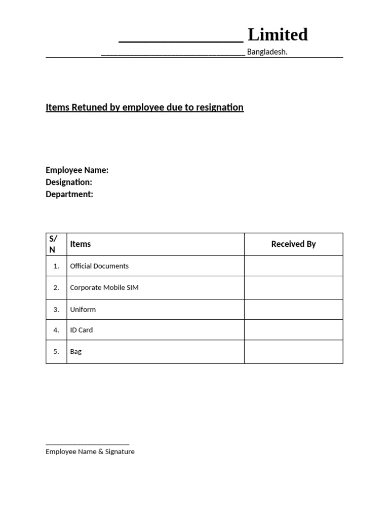 Returned Items On Resignation | PDF