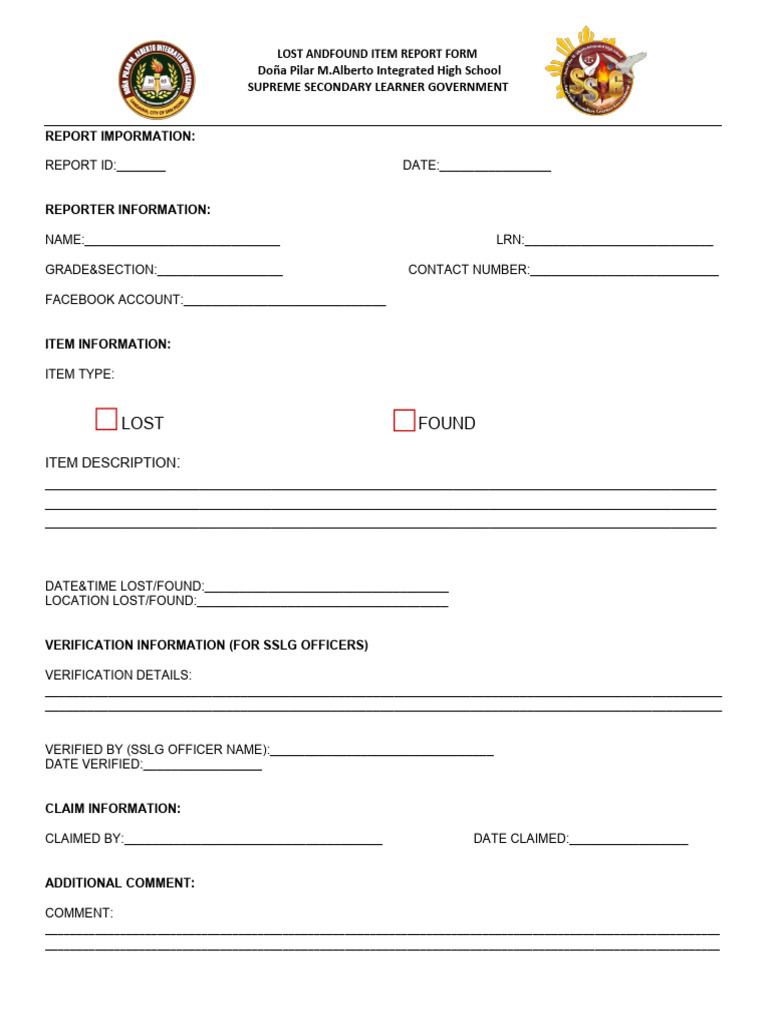 Lost Andfound Item Report Form | PDF