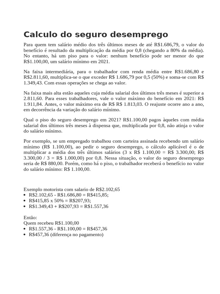 Calculo Seguro Desemprego | PDF