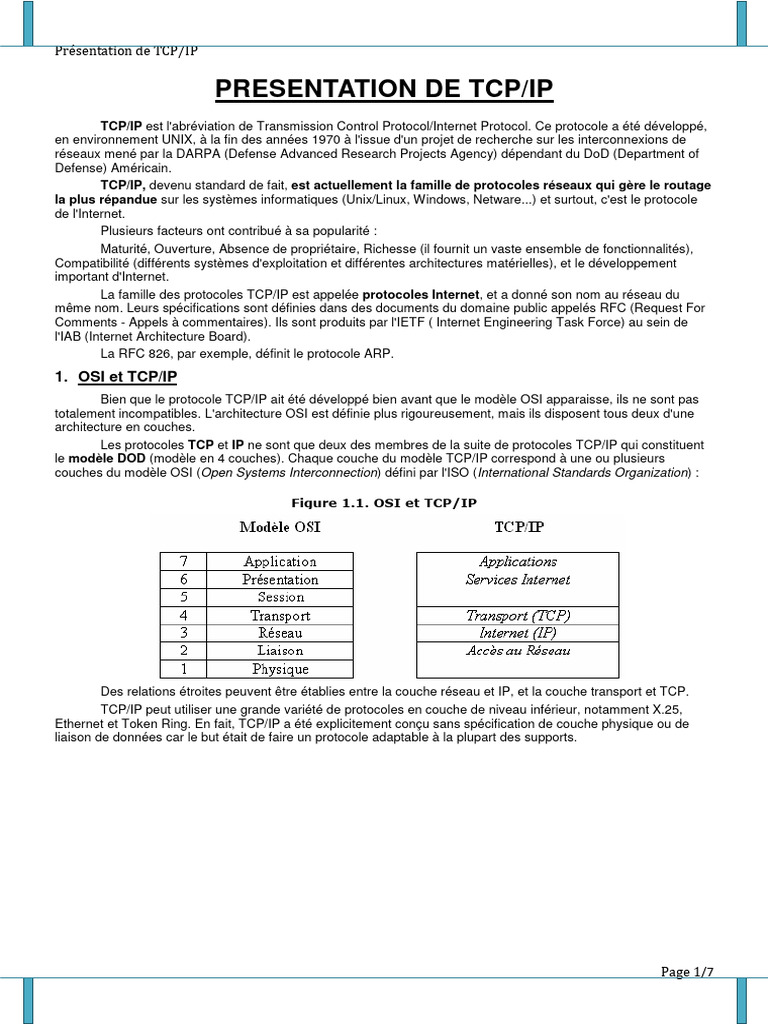 Introduction au protocole TCP/IP | PDF | Protocoles Internet | Suite ...