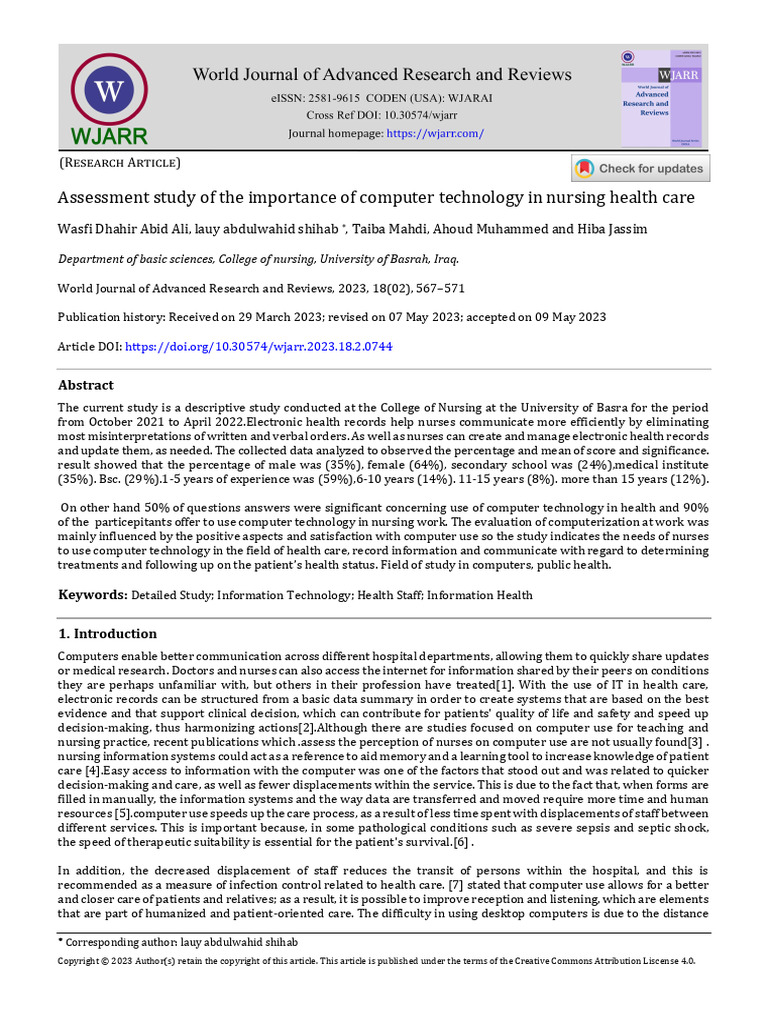 Assessment study of the importance of computer tec pdf health care
