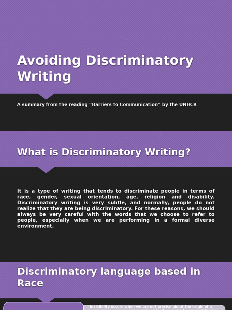 Avoiding Discriminatory Writing Summary | PDF | Discrimination ...