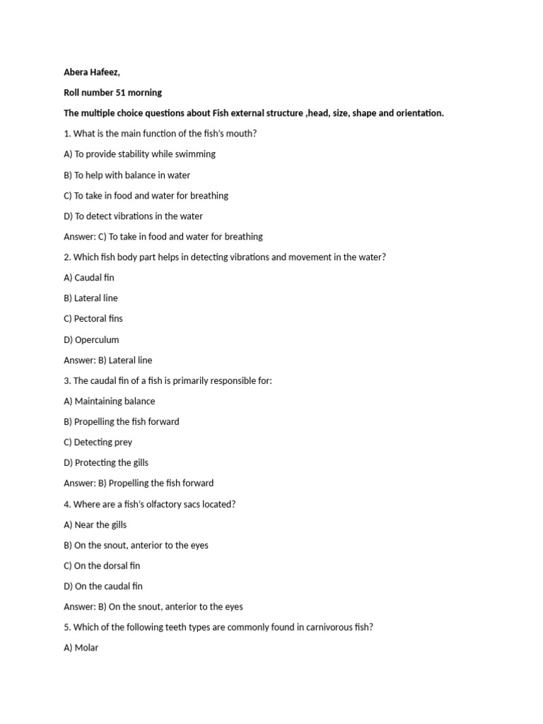 Fish External Structure, Head, Size, Shape and Orientation | PDF | Fish ...