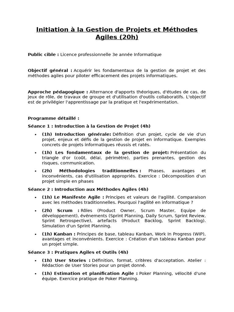 Gestion de Projets et Méthodes Agiles | PDF | Gestion de projet | Scrum ...
