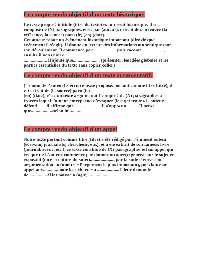 Compte rendu objectif de textes historiques | PDF