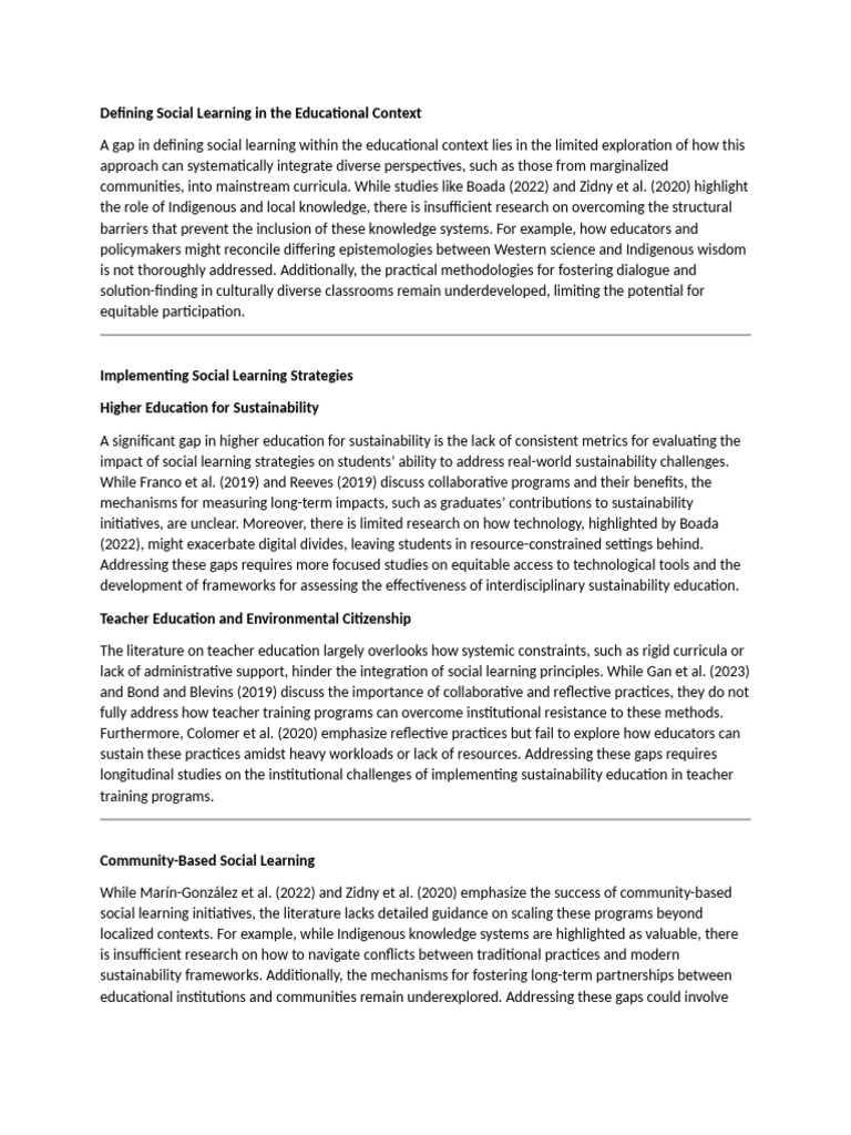 Social Learning in Education: Gaps & Solutions | PDF | Sustainability ...