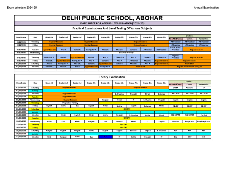 Exam Schedule 2024-25 - Annual Examination | PDF | Qualifications ...