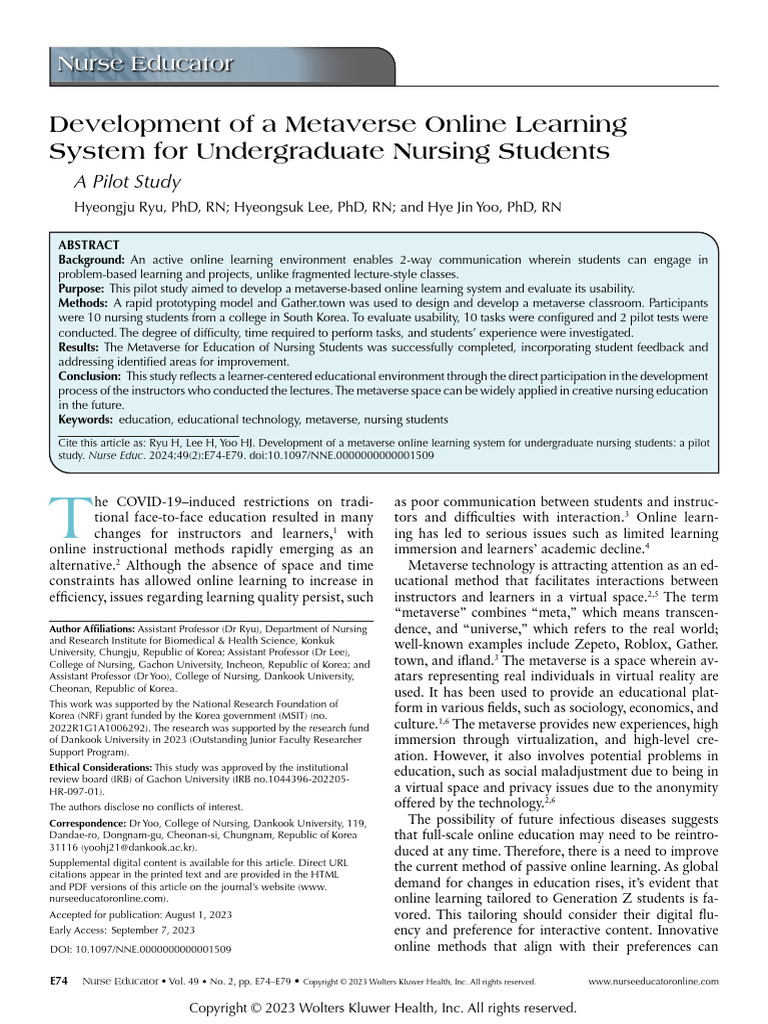 Development of A Metaverse Online Learning System For Undergraduate ...