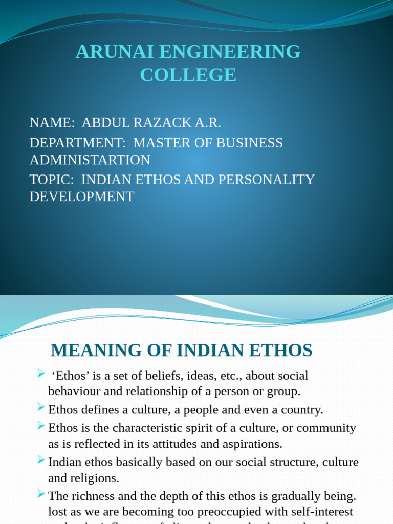 Indian Ethos and Personality Development | PDF | Behavioural Sciences ...