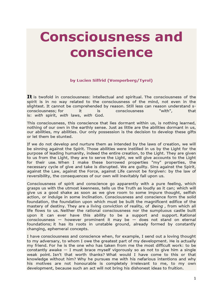 Understanding Consciousness and Conscience | PDF | Conscience ...