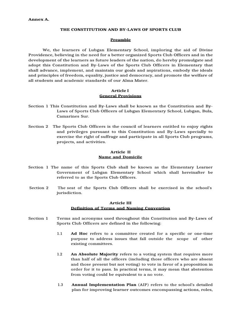 Sports Club Constitution and By-Laws | PDF | Learning | Governance
