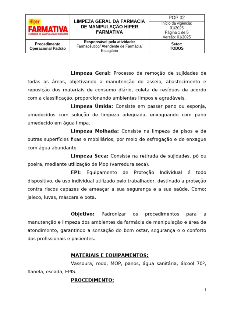 Limpeza Eficiente em Farmácias de Manipulação | PDF | Farmácia ...
