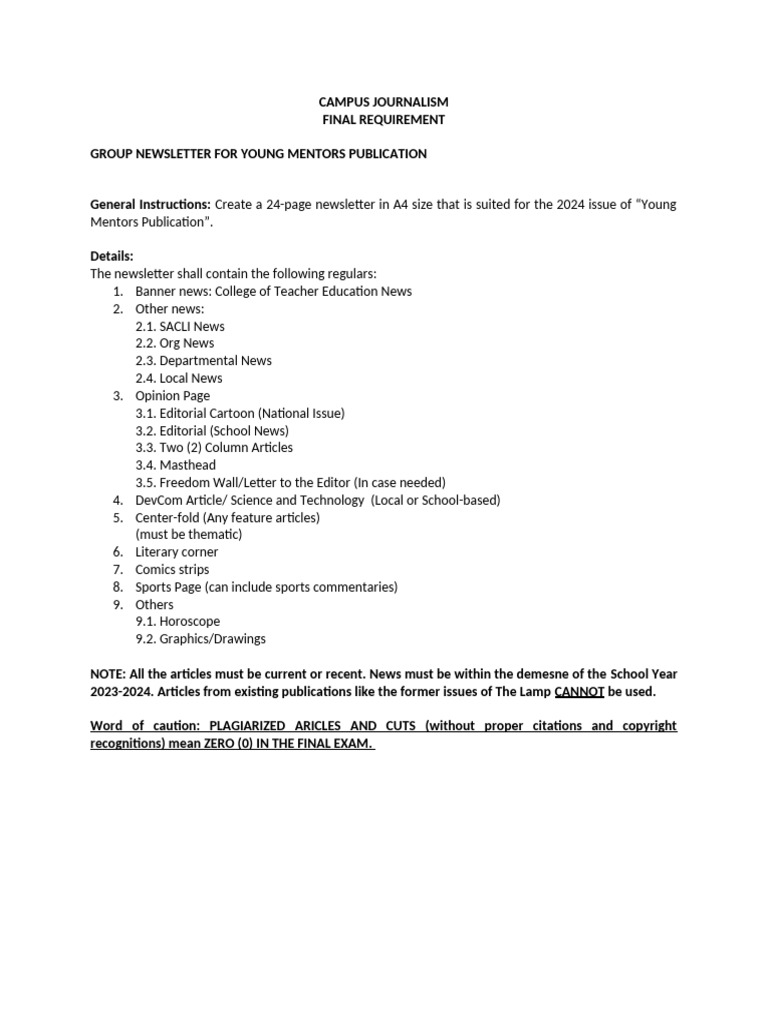 Campus Journalism Group Newsletter Guidelines | PDF