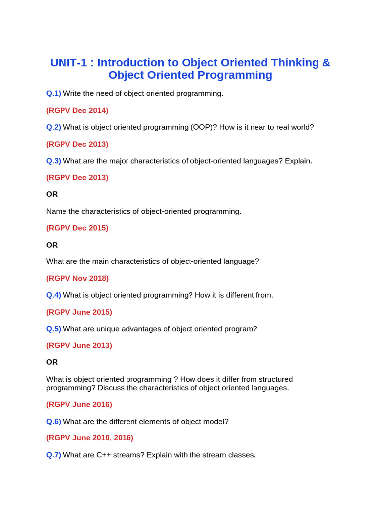 Oopm Imp Ques | PDF | Method (Computer Programming) | Class (Computer ...