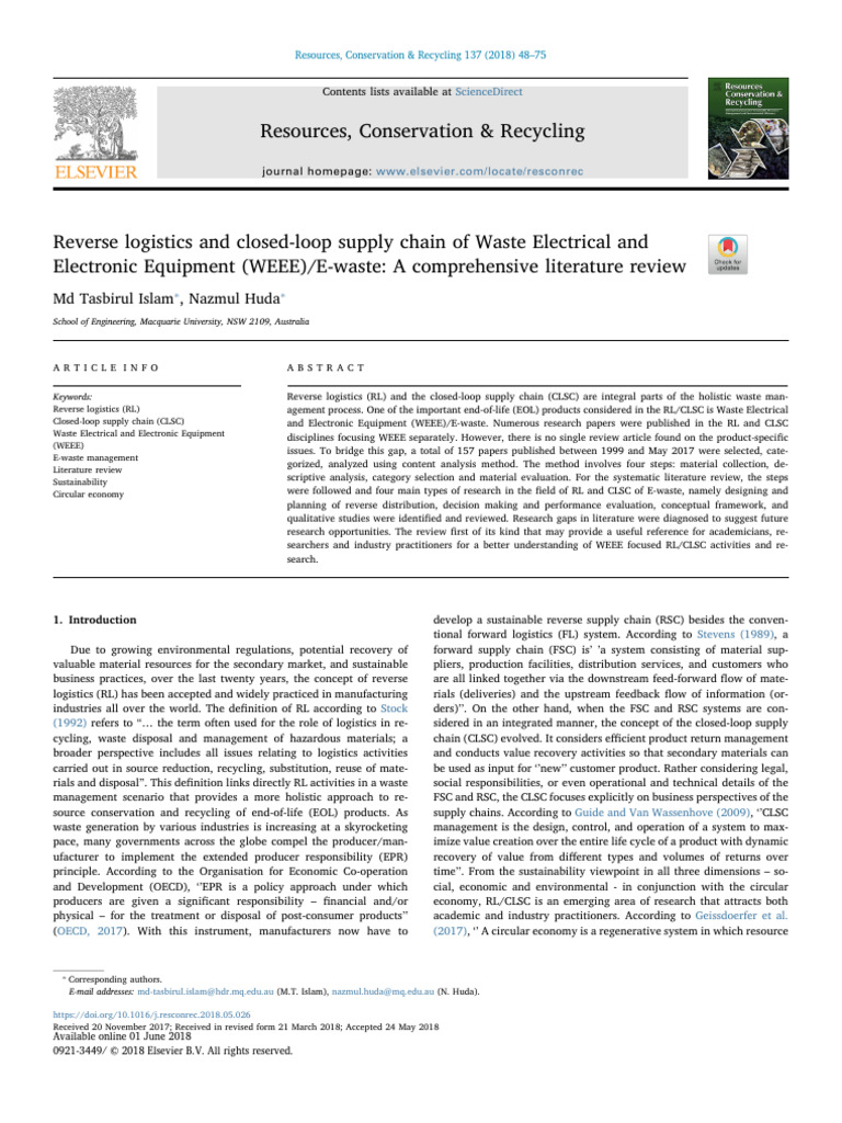 Reverse Logistics and Closed-Loop Supply Chain of Waste Electrical and ...