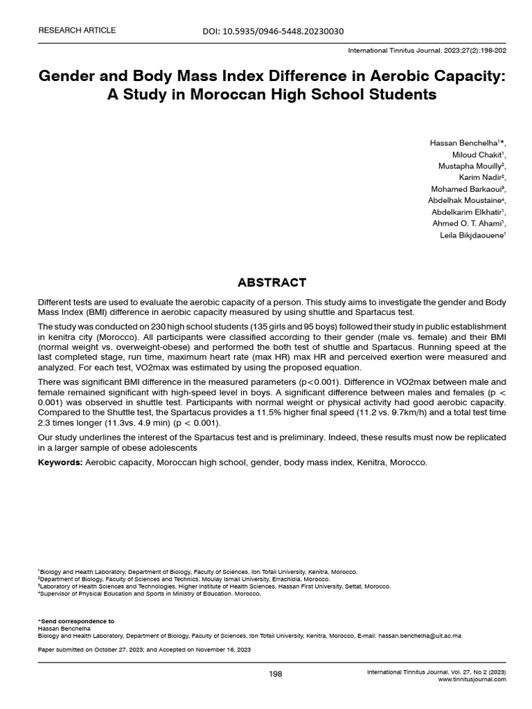 Aerobic Capacity in Moroccan Teens by Gender and BMI | PDF | Body Mass ...