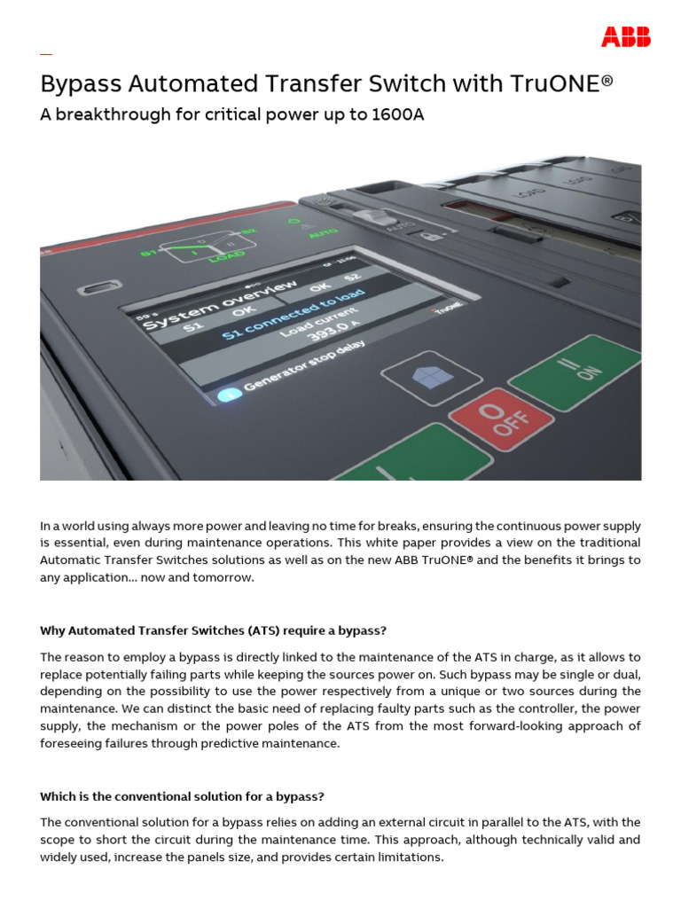TruONE® Bypass ATS: Continuous Power Solution | PDF | Switch ...