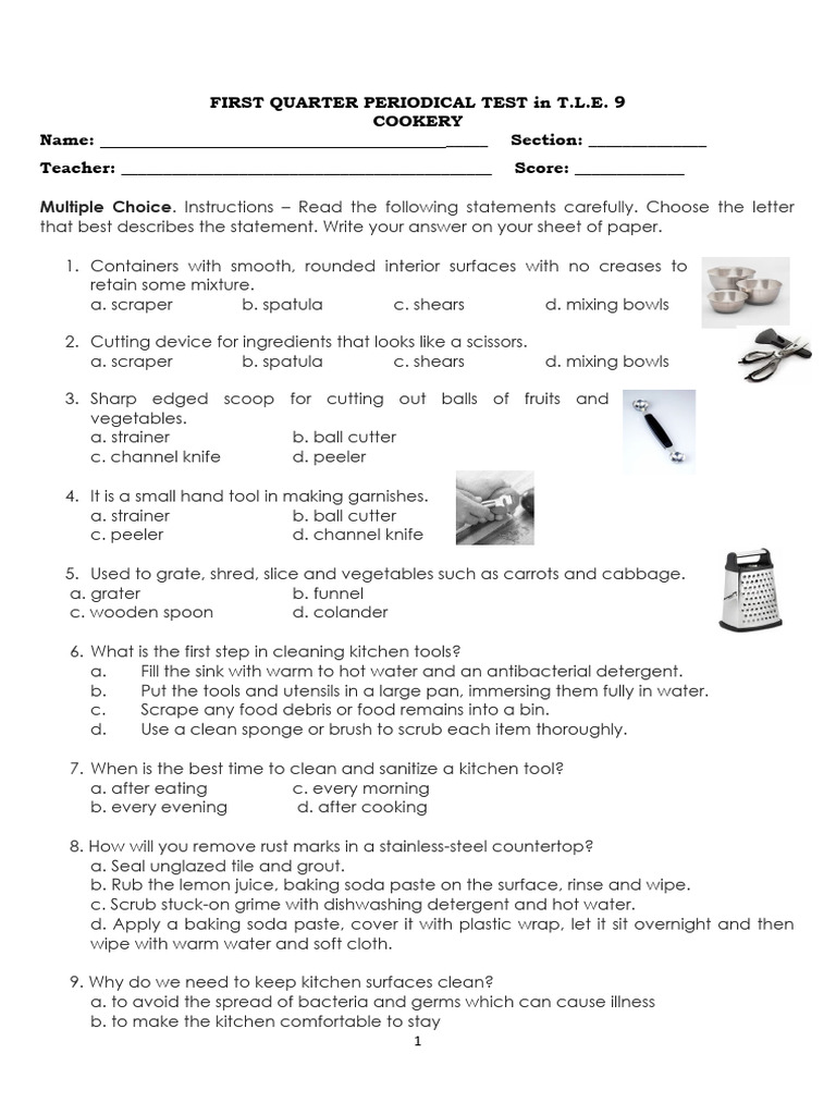 T.L.E. 9 Cookery First Quarter Test | PDF | Hors D'oeuvre | Foods