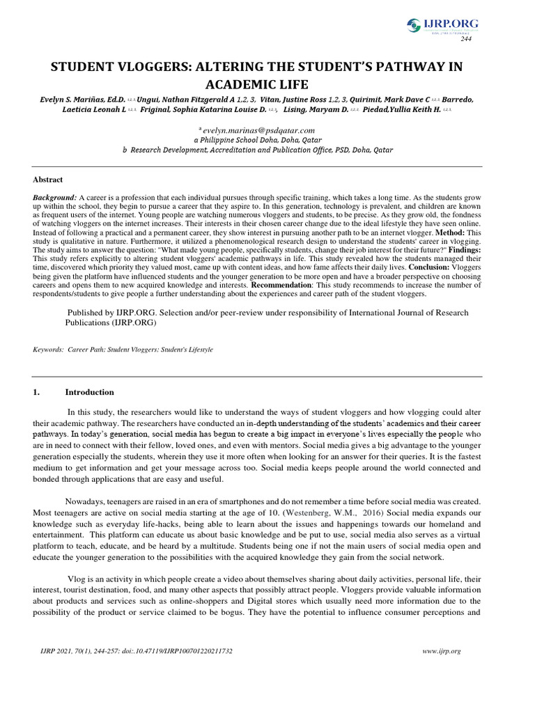 Impact of Vlogging on Student Careers | PDF | Learning | Qualitative ...