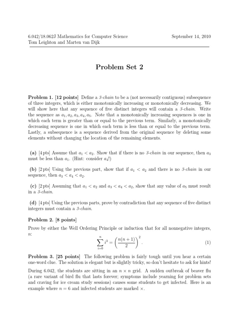 Mathematics for Computer Science Problem Set 2 | PDF | Sequence ...