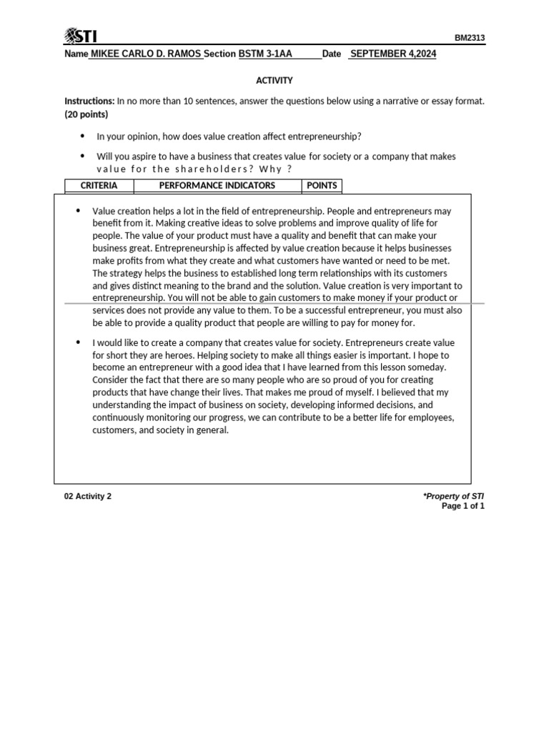 02 Activity 2 (13) (2) 561 | PDF | Entrepreneurship | Cognition