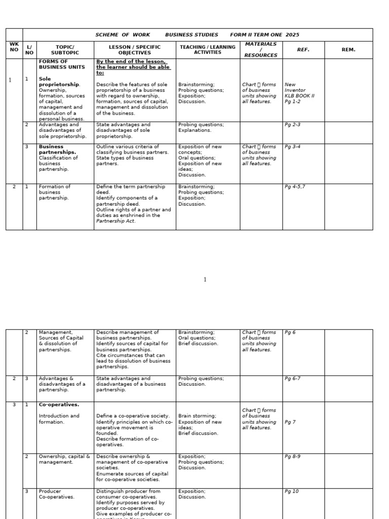 Business Studies Scheme of Work 2025 | PDF | Insurance | Communication