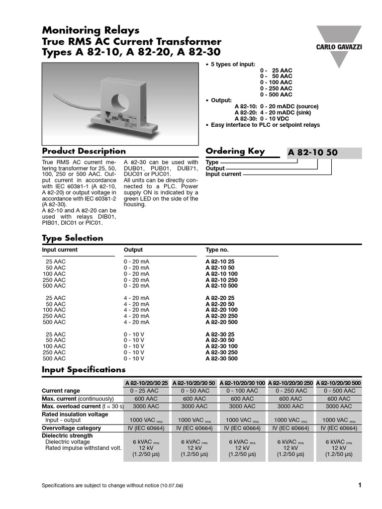 True RMS AC Current Transformers A82 Series | PDF | Insulator ...