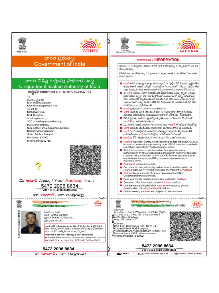 Aadhaar Details for Eluri Pardha Saradhi | PDF | Computer Security ...