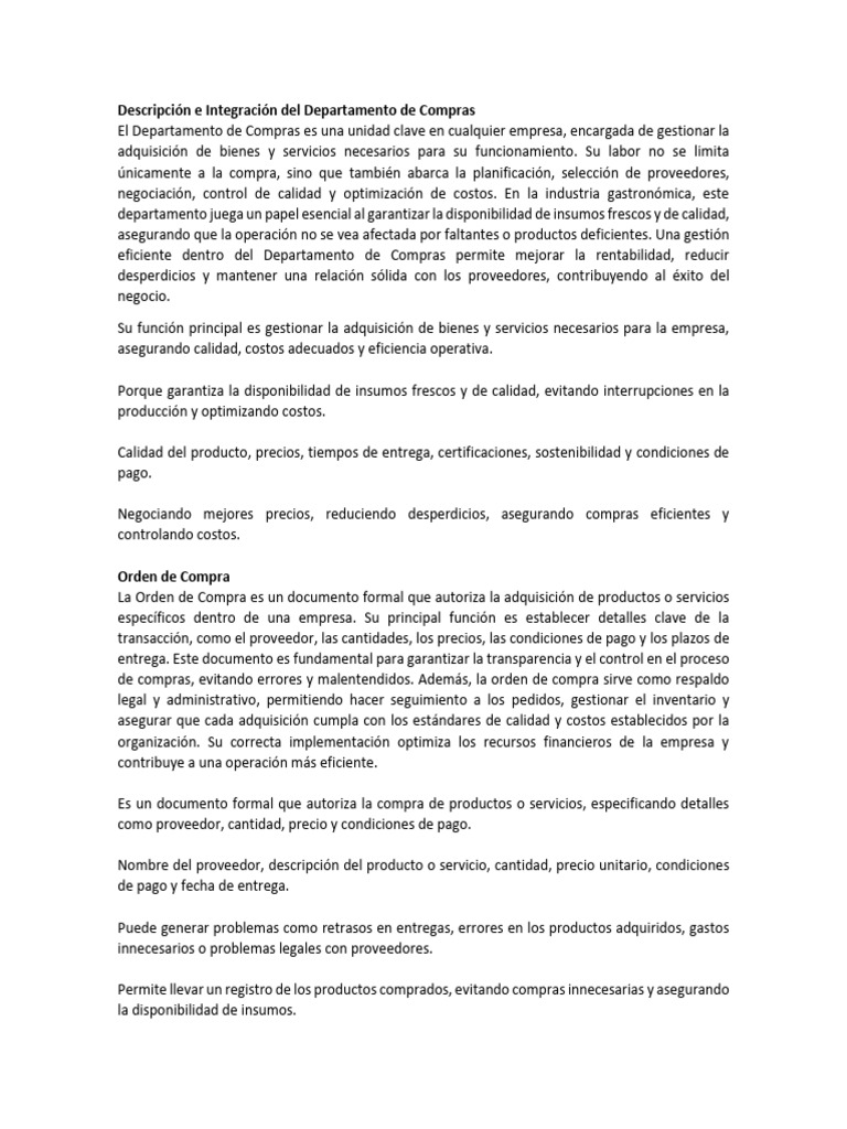 Funciones Clave del Departamento de Compras | PDF | Calidad (comercial ...