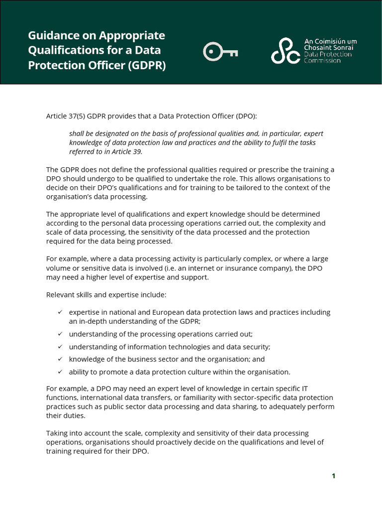 Guidance On Appropriate Qualifications For A Data Protection Officer ...