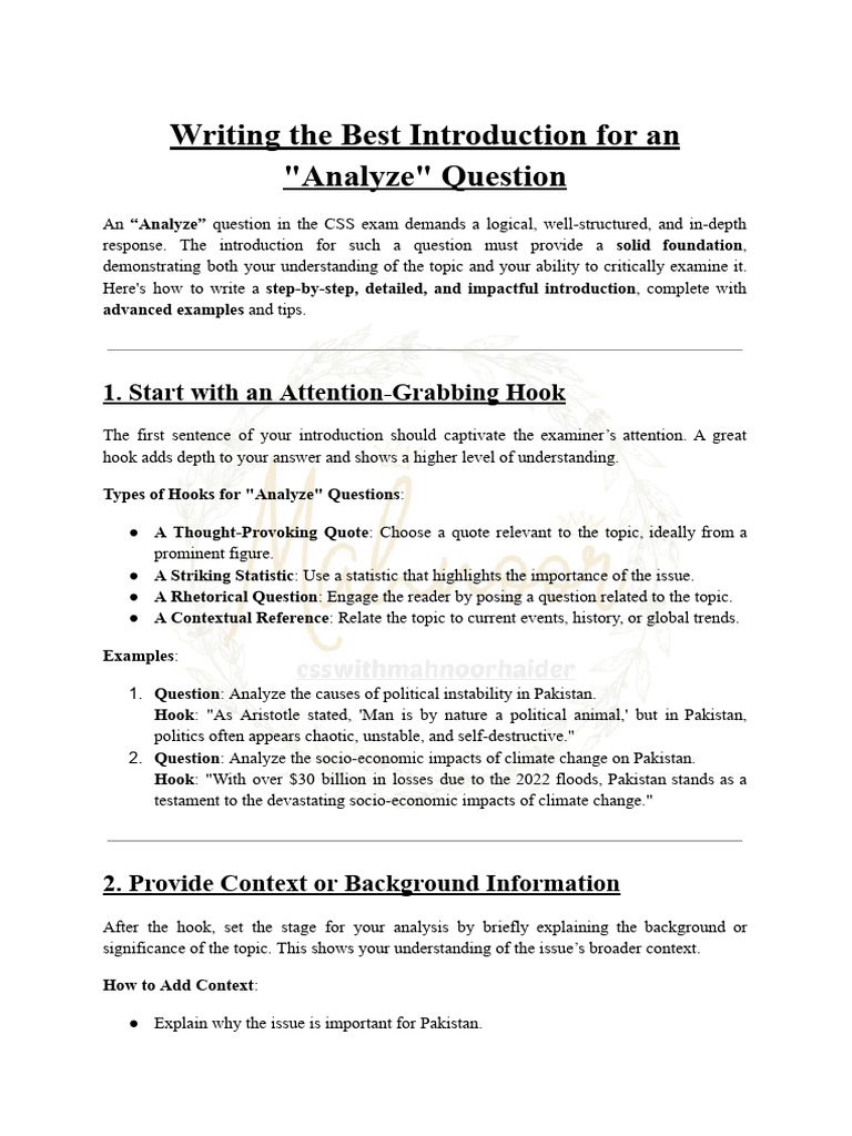 Crafting Effective Introductions for CSS Analyze Questions | PDF ...