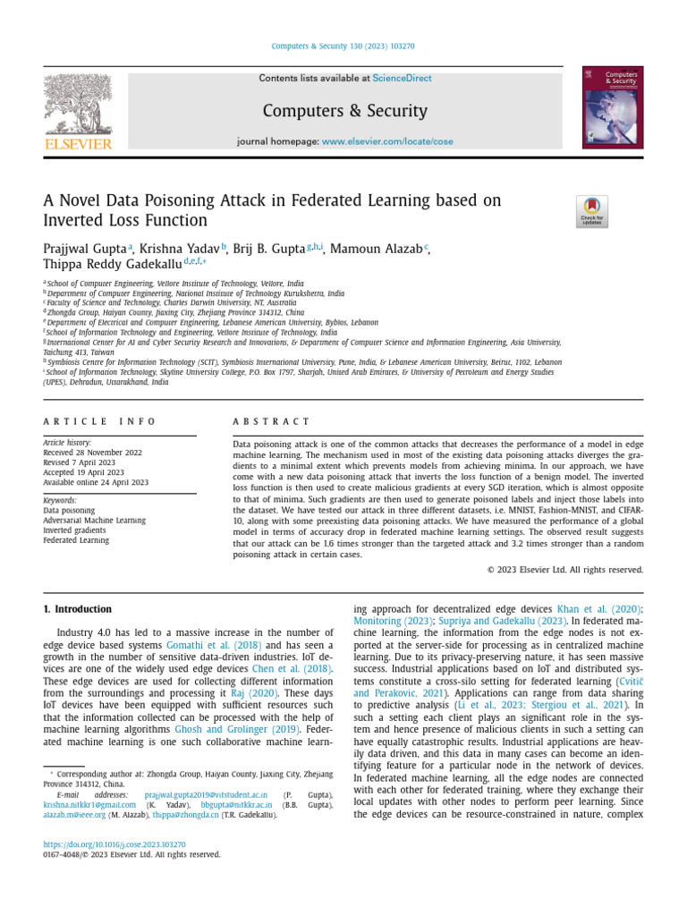 A Novel Data Poisoning Attack in Federated Learning based on | PDF ...