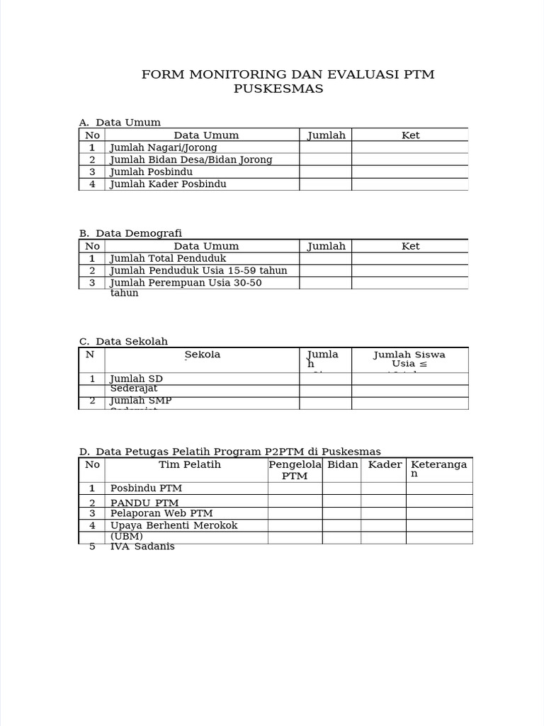 PDF Form Monitoring Dan Evaluasi PTM Puskesm - Compress | PDF