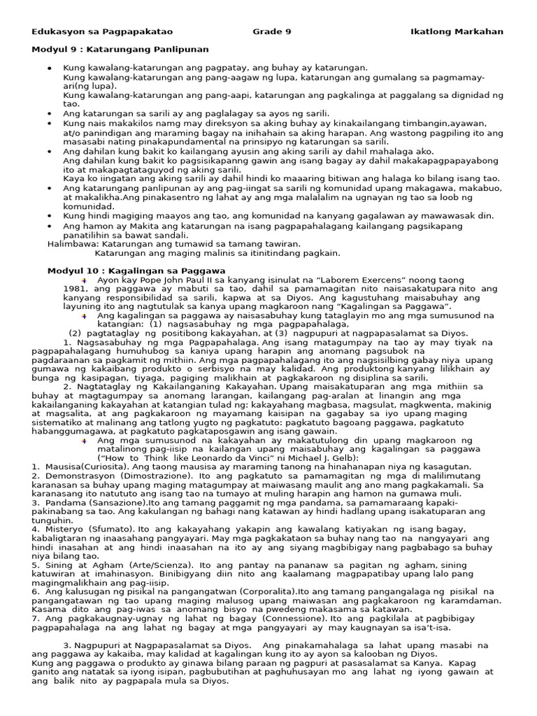 Esp Reviewer Grade 9 | PDF