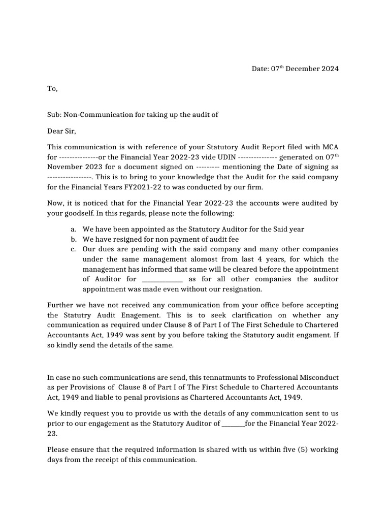 Audit Engagement Communication Issue | PDF