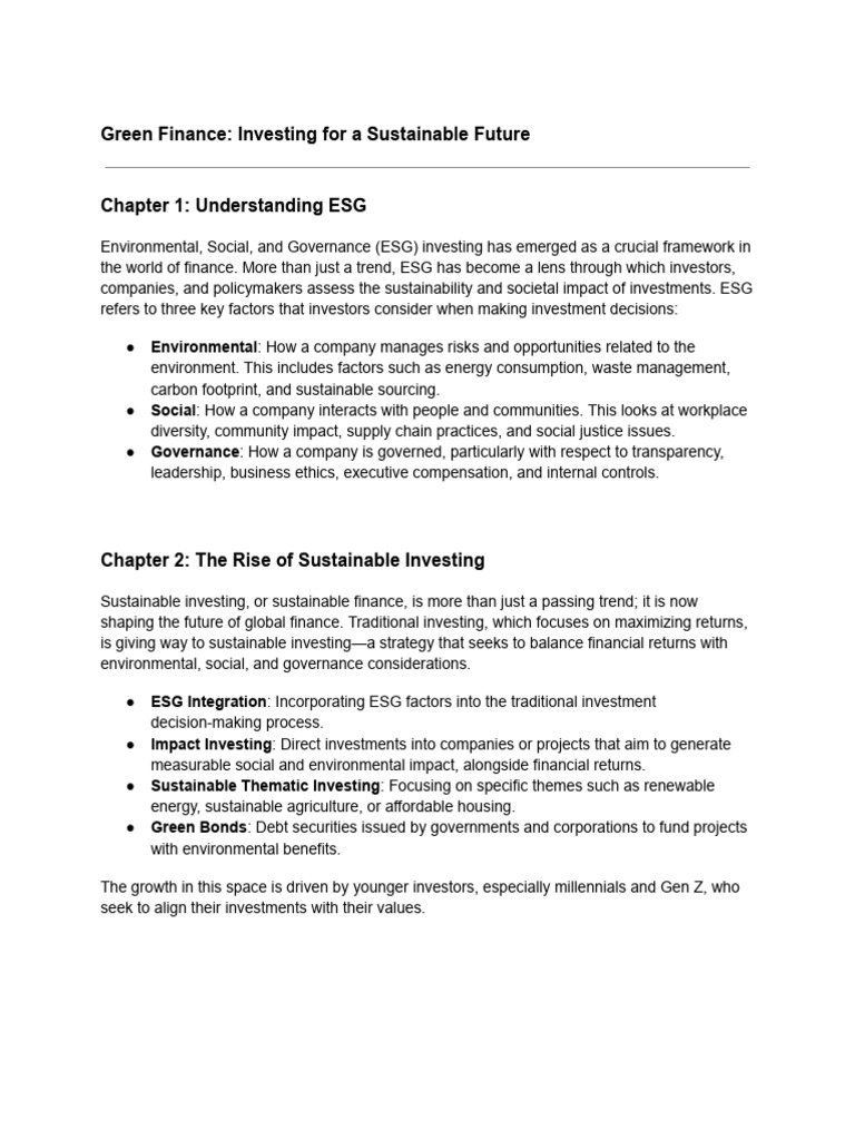 Green Finance: ESG and Sustainable Investing | PDF | Sustainability ...