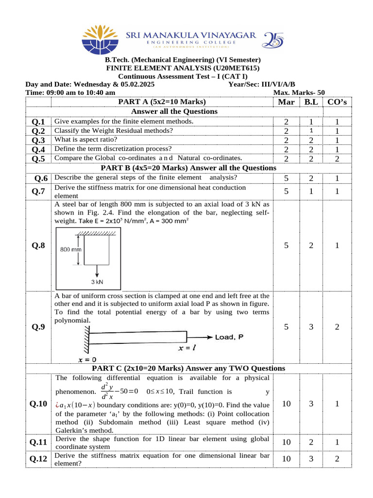 Finite Element Analysis Exam | PDF | Finite Element Method ...