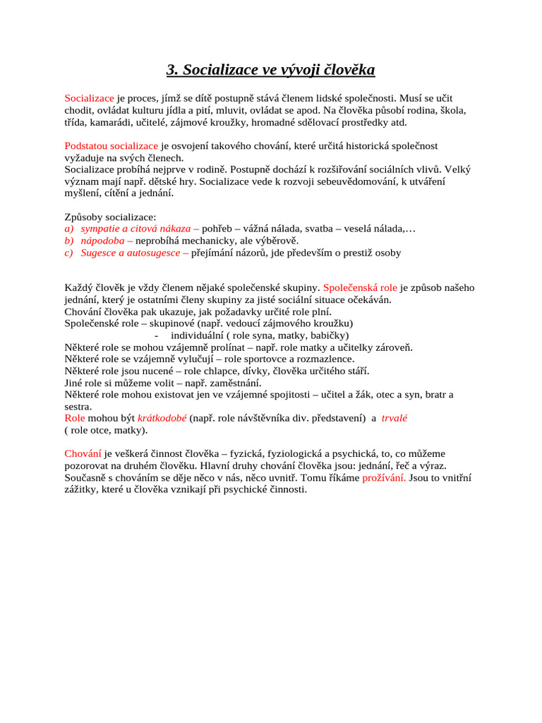 3, Socializace ve vývoji cloveka | PDF