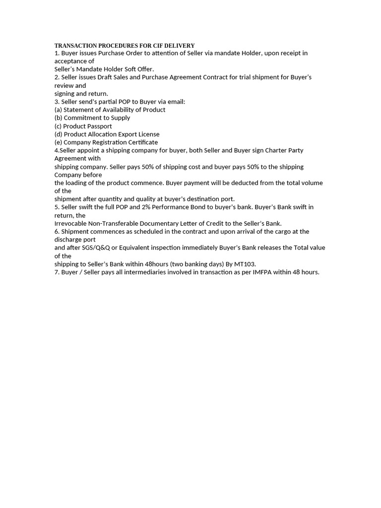 CIF Delivery Transaction Procedures | PDF