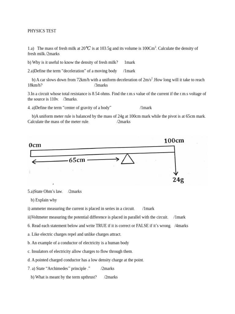 Physics Test1 Second Term 2025 Pdf Voltage Heat
