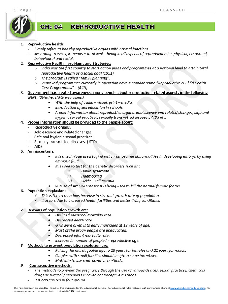 Reproductive Health and Contraceptive Methods | PDF | Sexually ...
