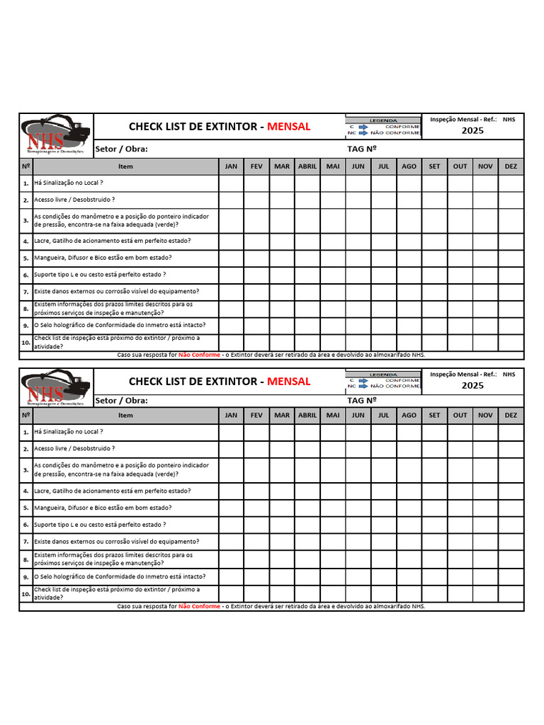 Check List Mensal de Extintores | PDF