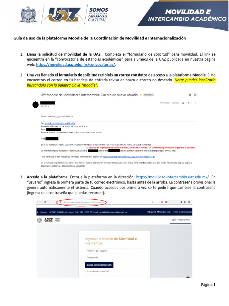 Guía de uso de Moodle para movilidad UAZ | PDF | Moodle | Contraseña