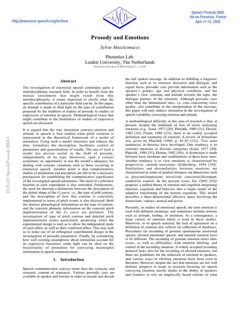 Prosody's Role in Emotional Speech | PDF | Emotions | Speech